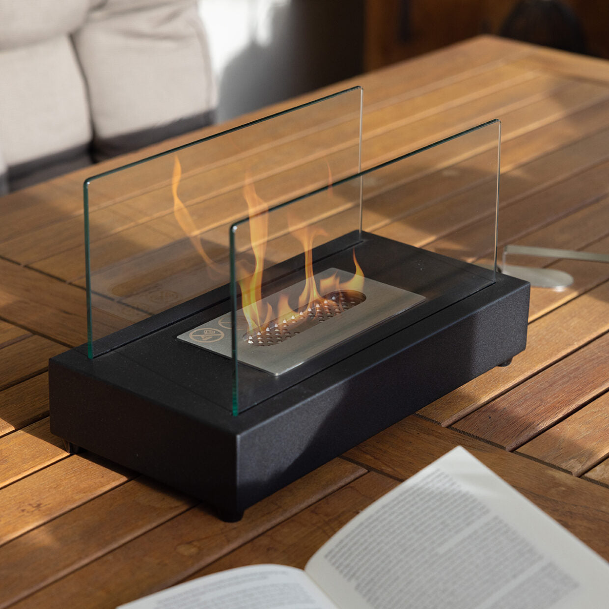 Bioethanol Table Fireplace Rectangular Black
