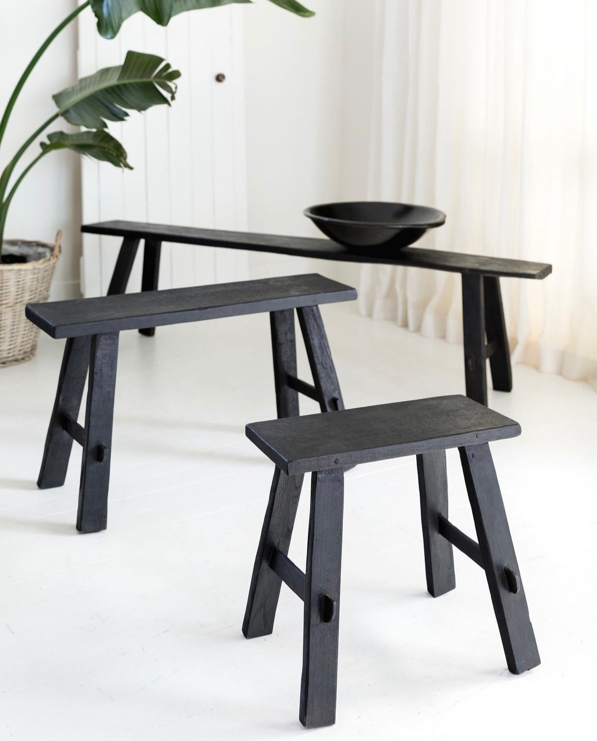 Teak Bench Medium Black