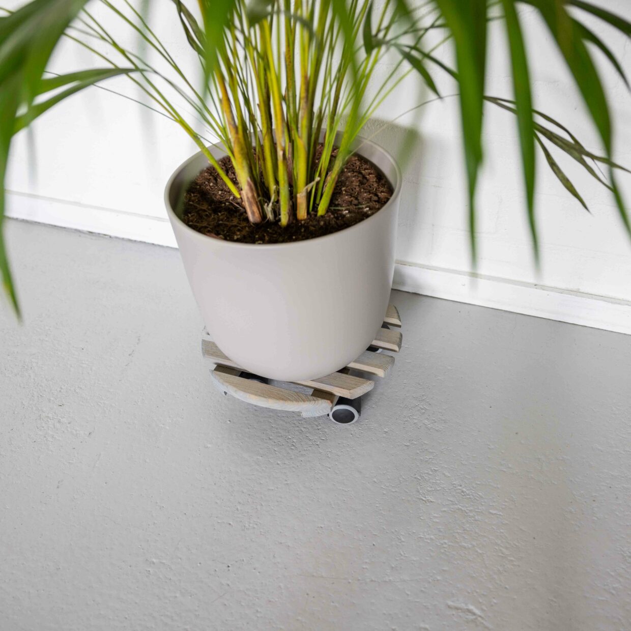 Plant Trolley Wooden Round Grey