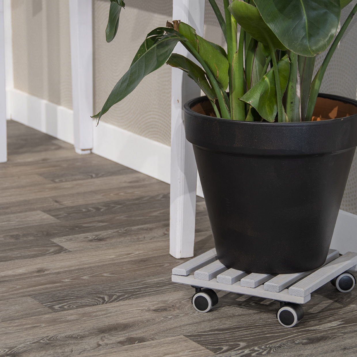 Plant Trolley Wooden Square Grey