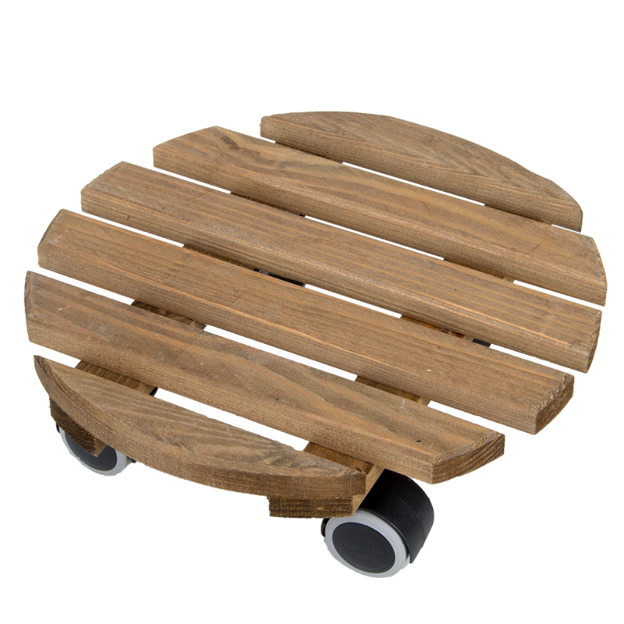 Plant Trolley Wooden Round Brown
