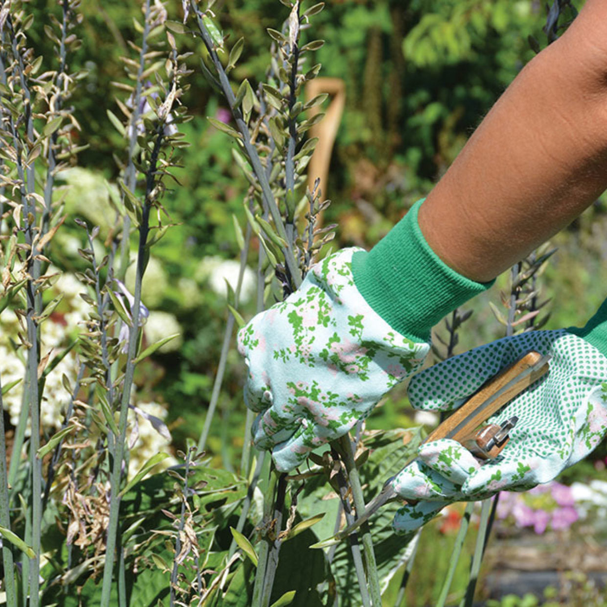 Rose Print Garden Gloves Green