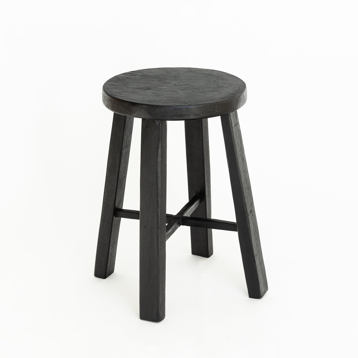 Teak Round Stool Black