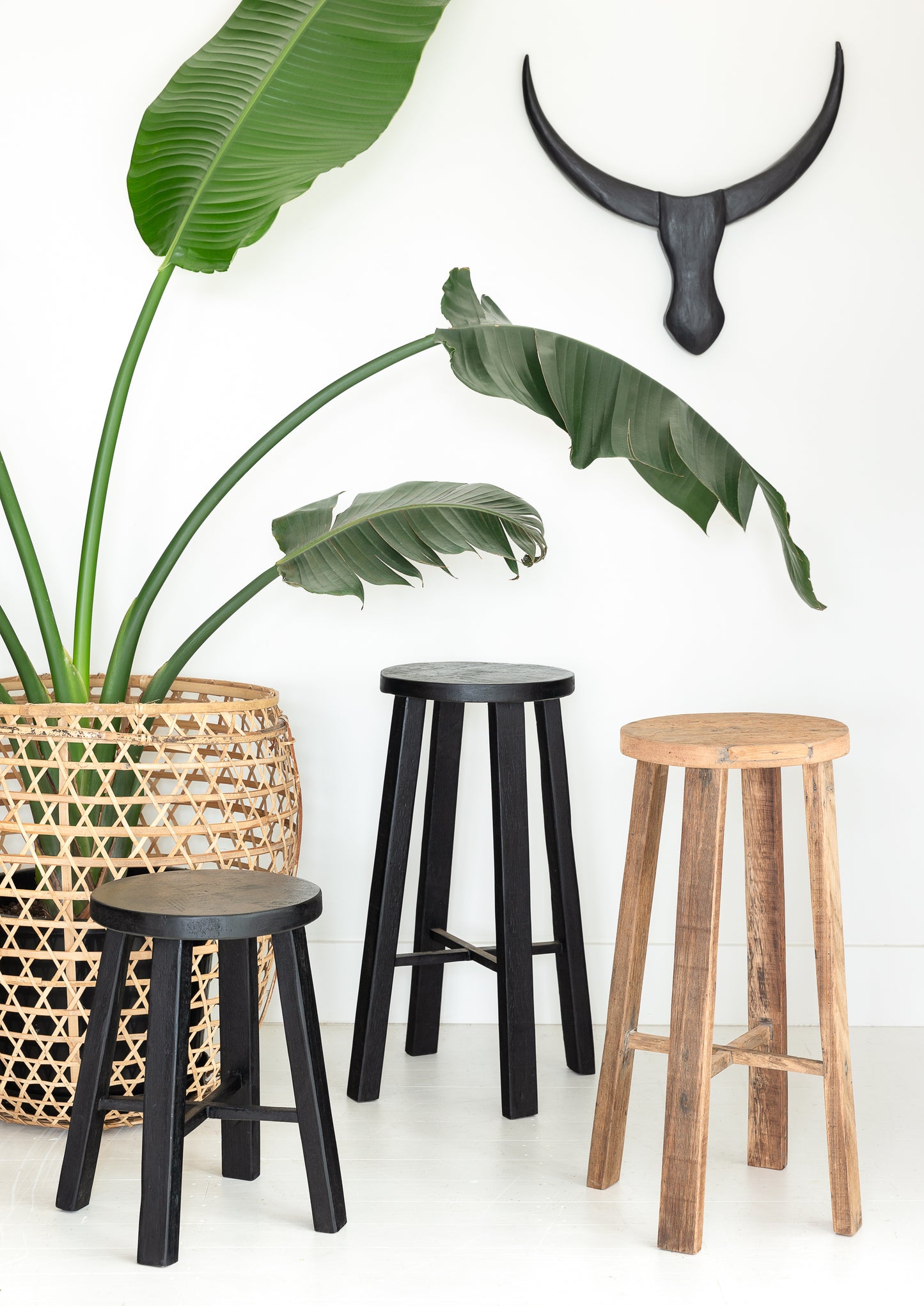Teak Bar Stool Black