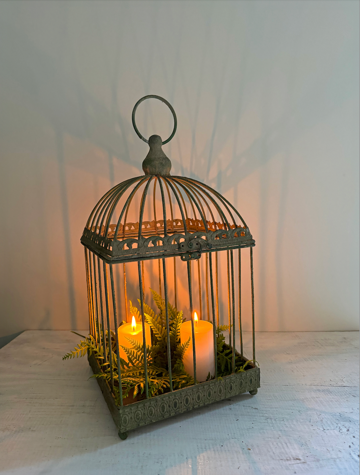 Aged Metal Green Birdcage Small