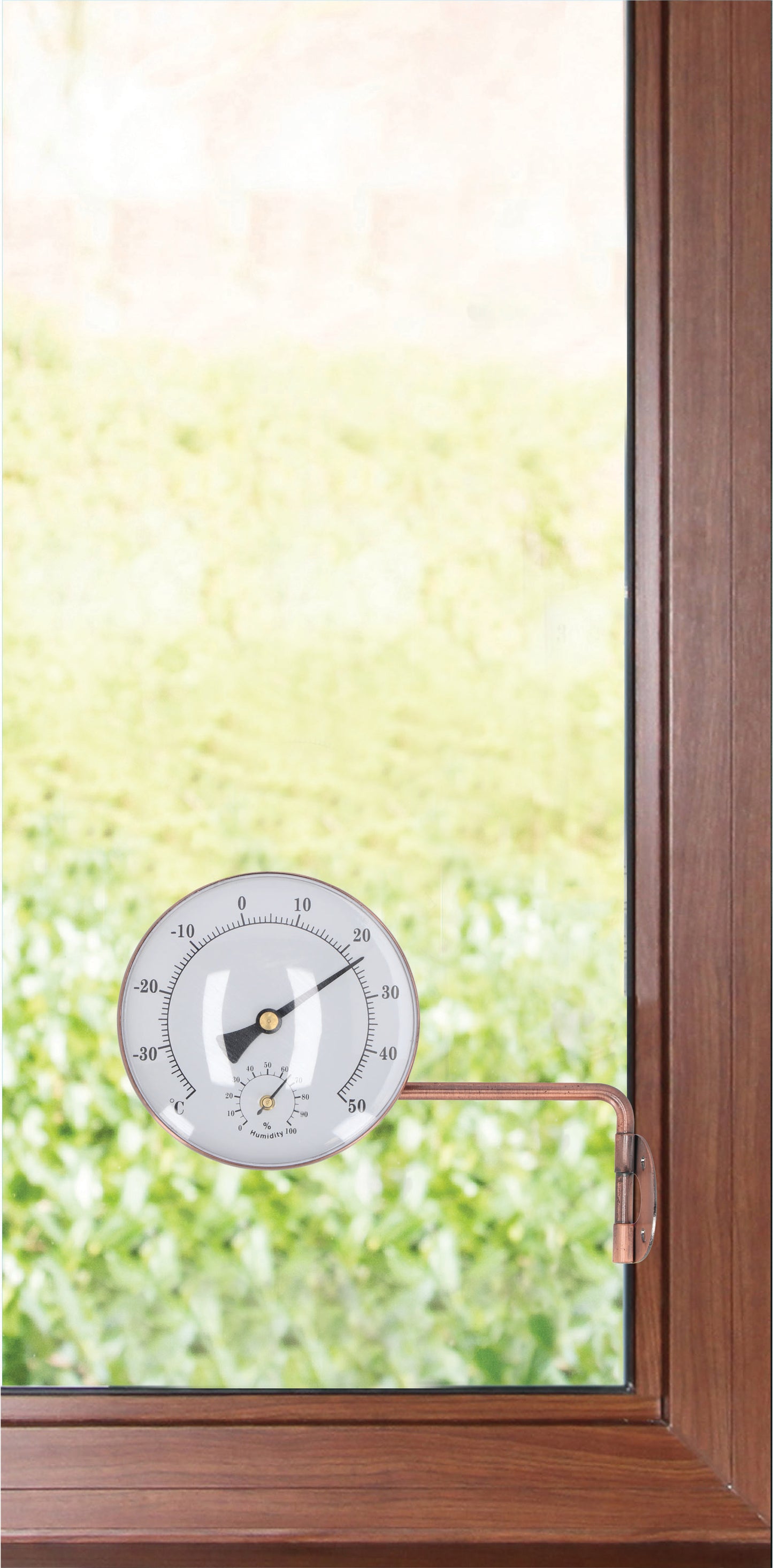 Thermometer Window Frame Round Copper