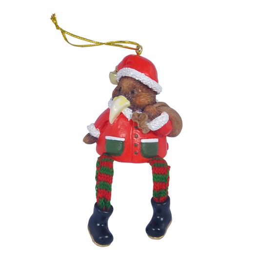 Hanging Xmas Kiwi with Bag Decoration - Dangling Legs