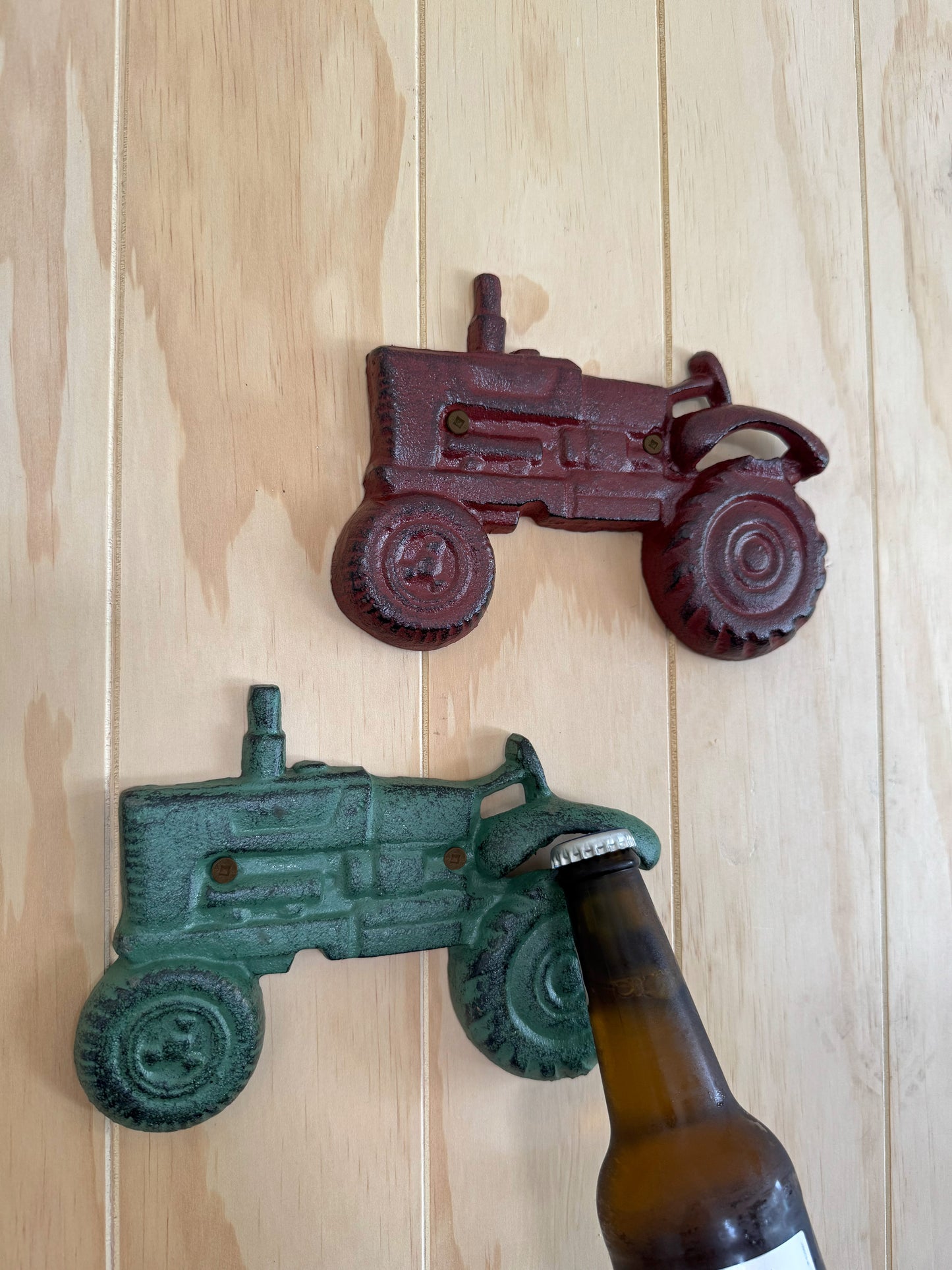 Cast Iron Wall Bottle Opener Tractor Red