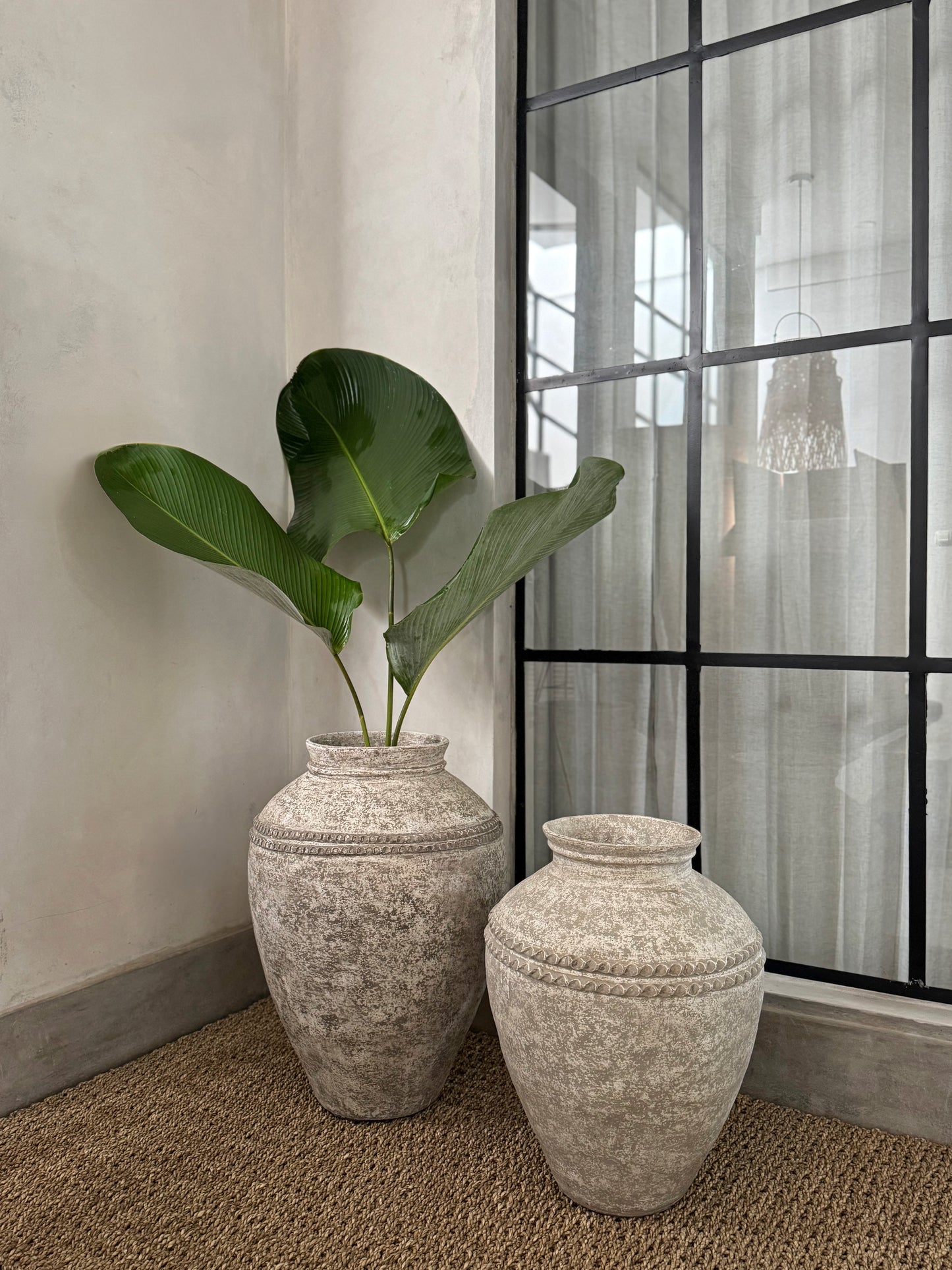 Lombok Urn Beaded Rustic White L 45x60cm