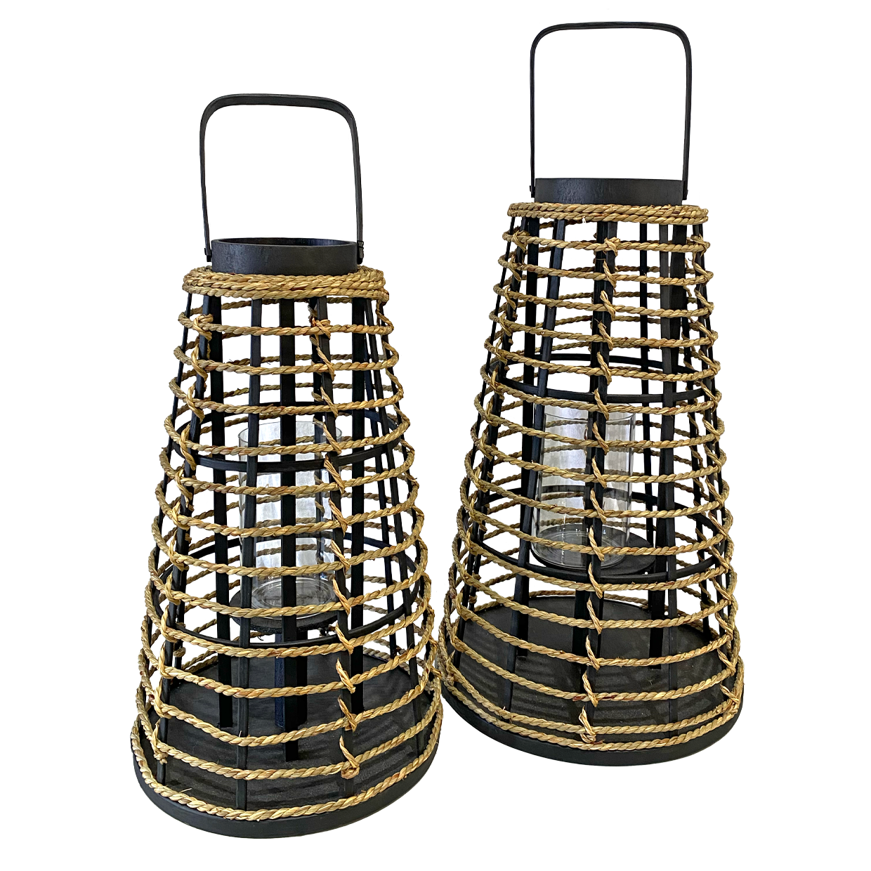 Lucy Lantern LED Set of 2 Black/Natural