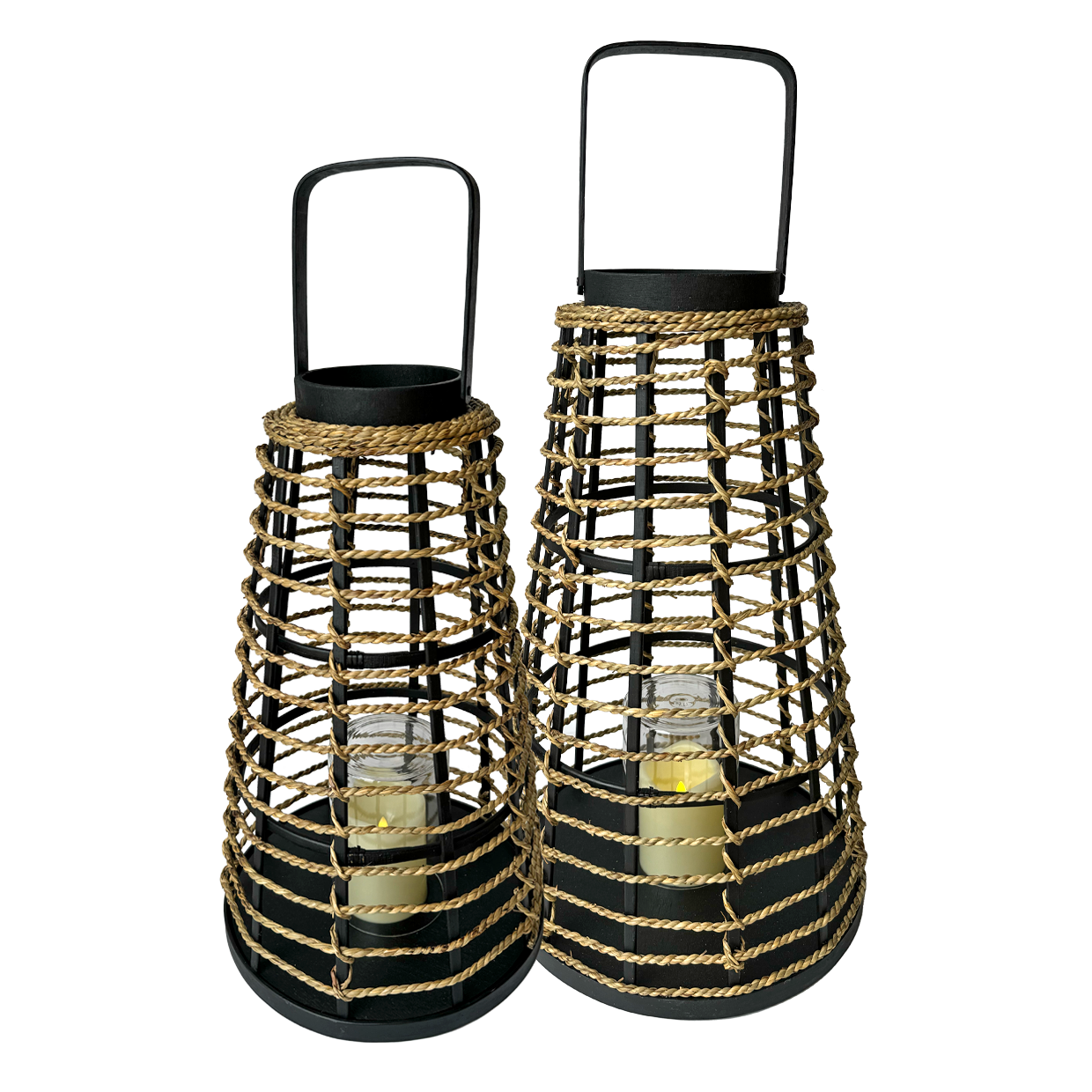 Lucy Lantern LED Set of 2 Black/Natural