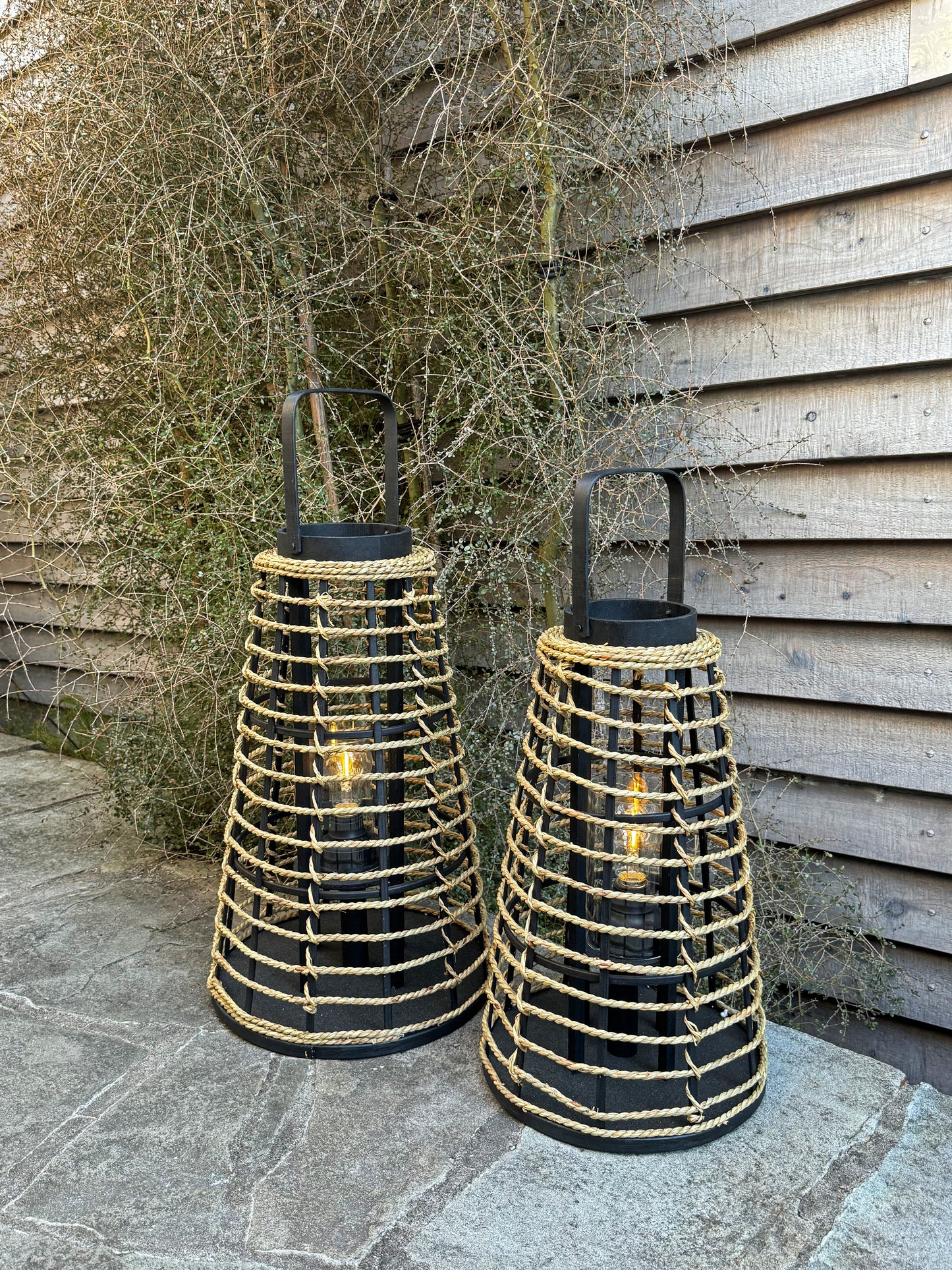 Lucy Lantern LED Set of 2 Black/Natural