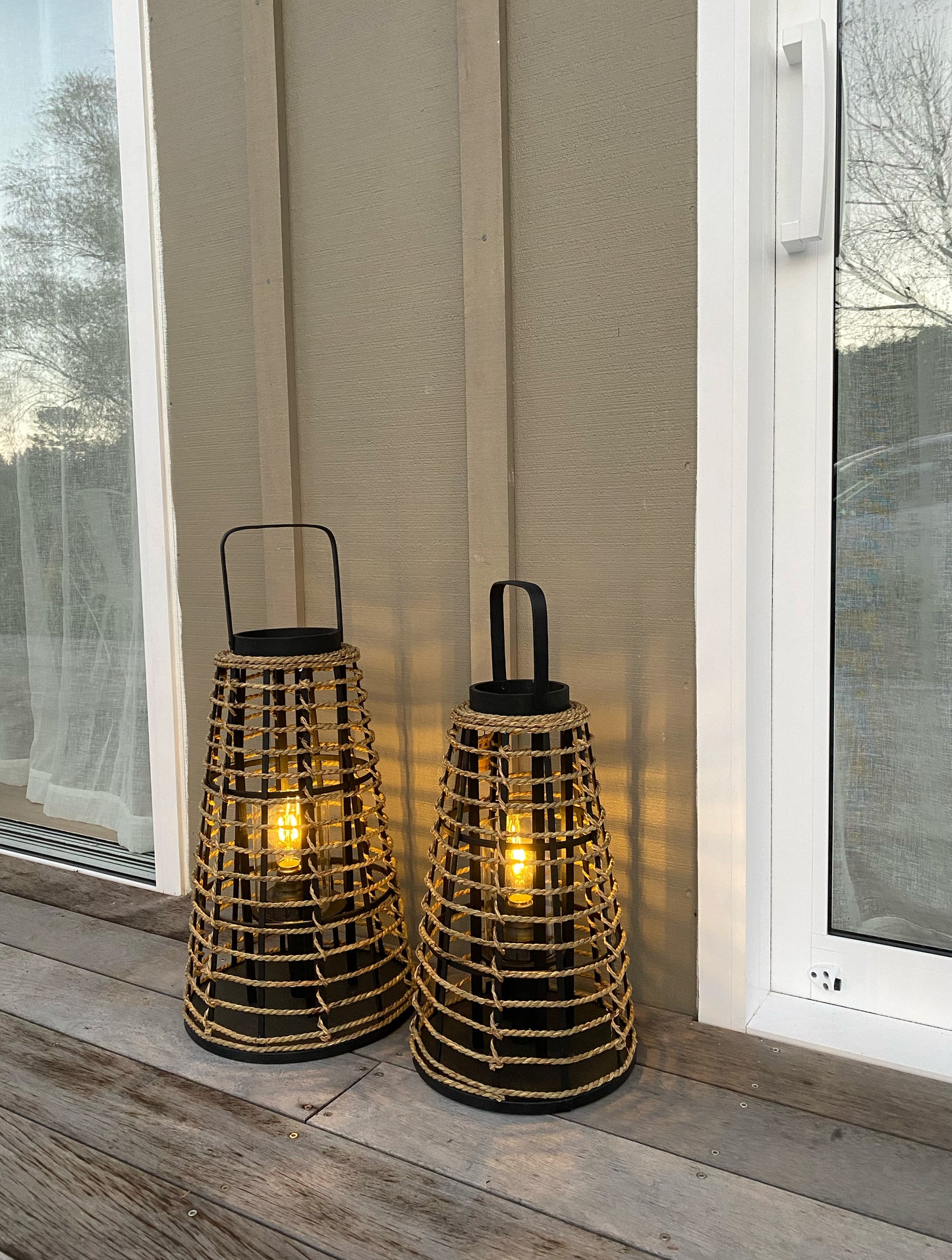 Lucy Lantern LED Set of 2 Black/Natural