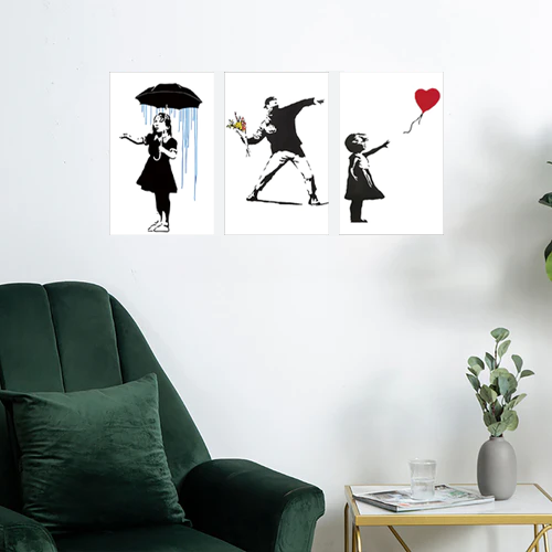 Framed Art Print Canvas Banksy Girl w/ Umbrella