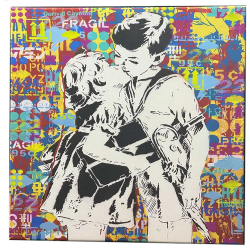 Art Print Banksy Canvas Graffiti Standing/Kissing