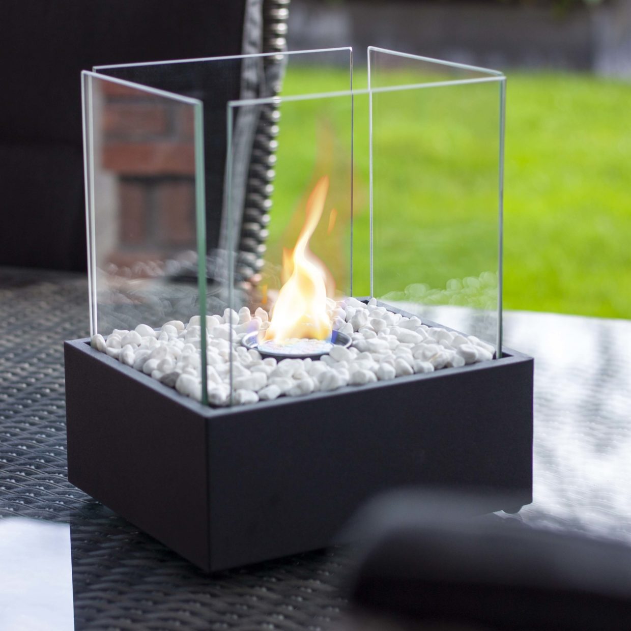 Bioethonal Outdoor Table Fireplace Rectangle Black