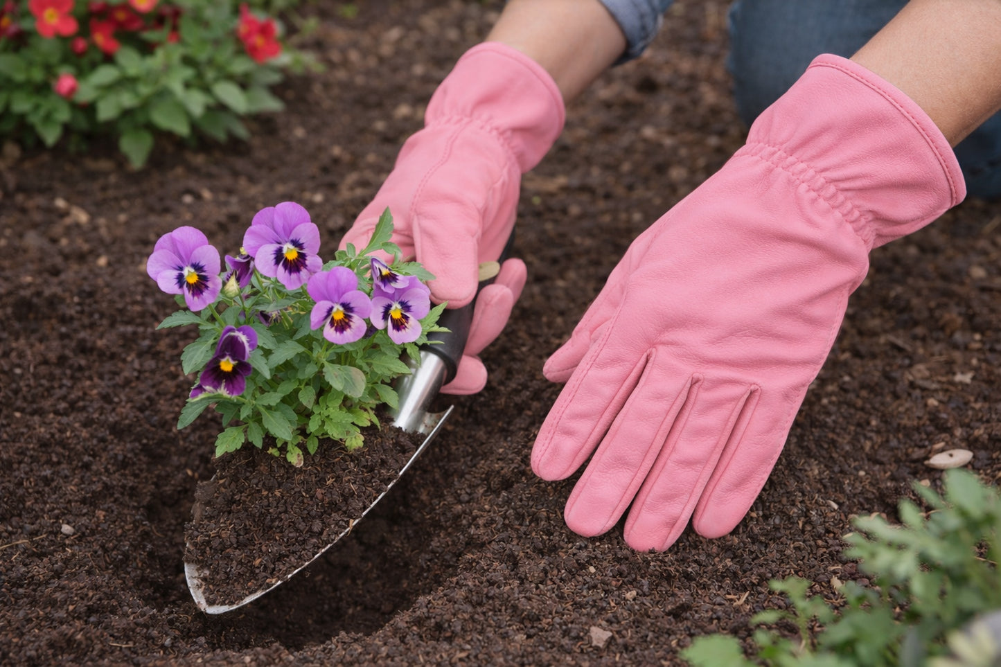 Leather Gardening Gloves Pink Medium