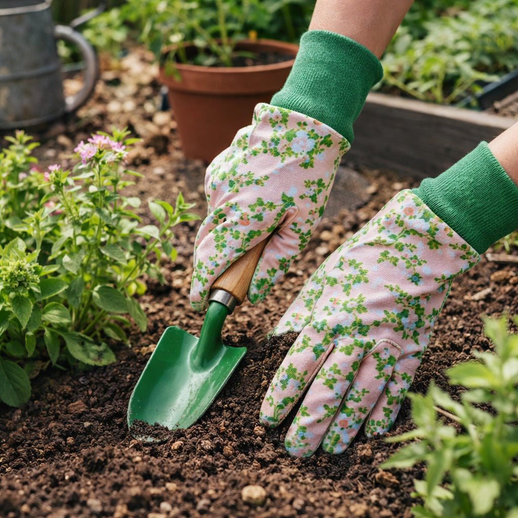 gardening gloves nz Rose Print Garden Gloves Pink – Squirrel Tree NZ