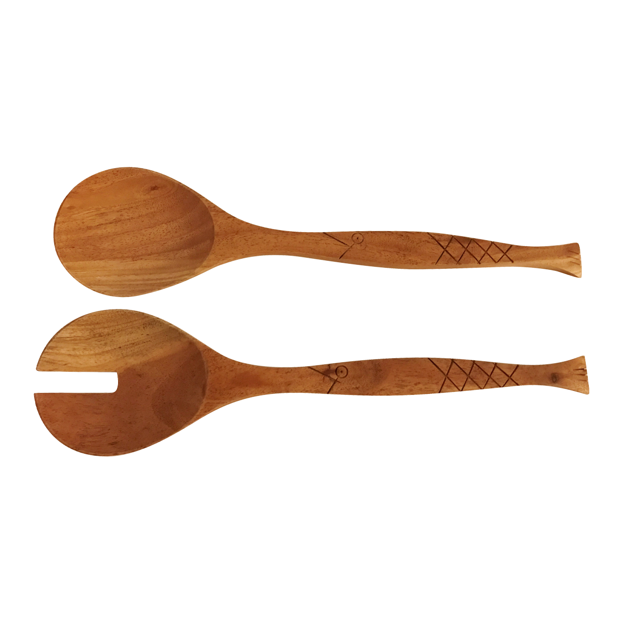 Mahogany Salad Serving Set Fish Engraved