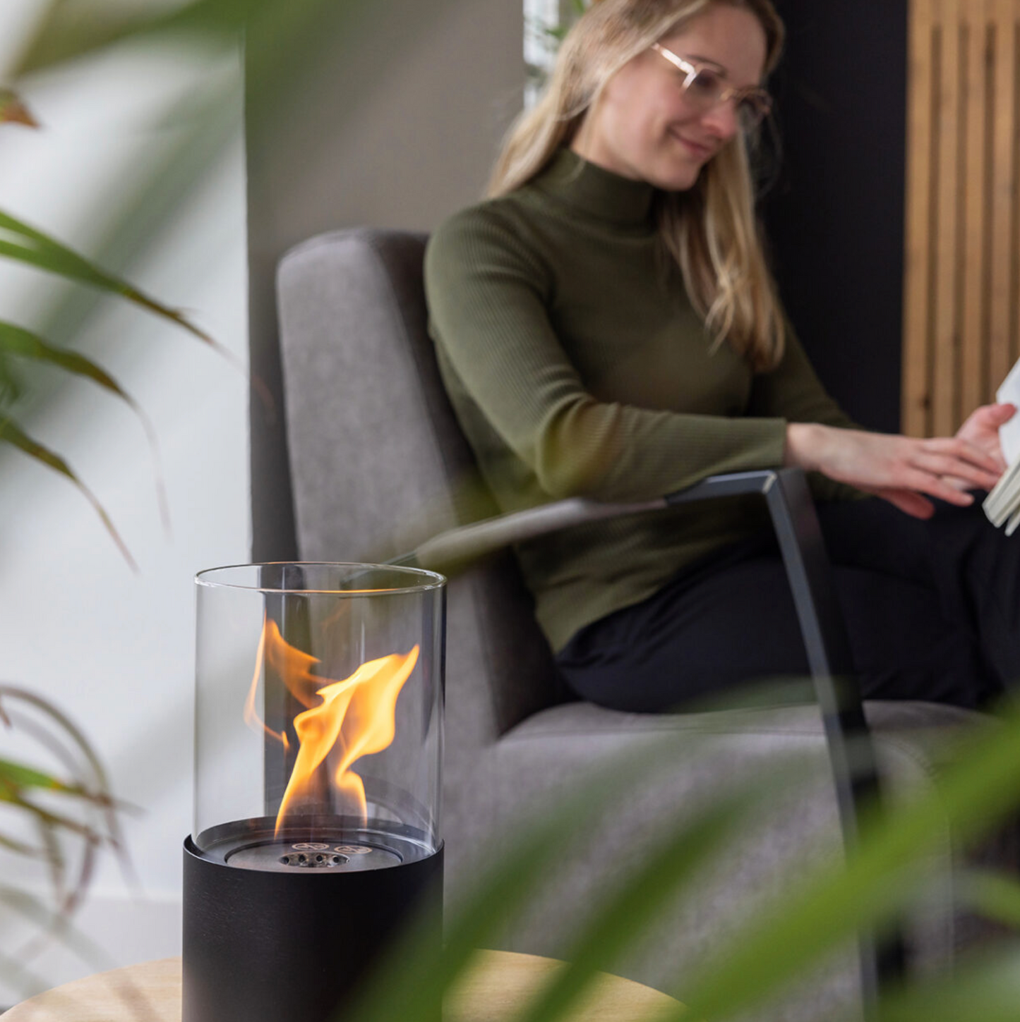 Bioethanol Table Fireplace Round Black
