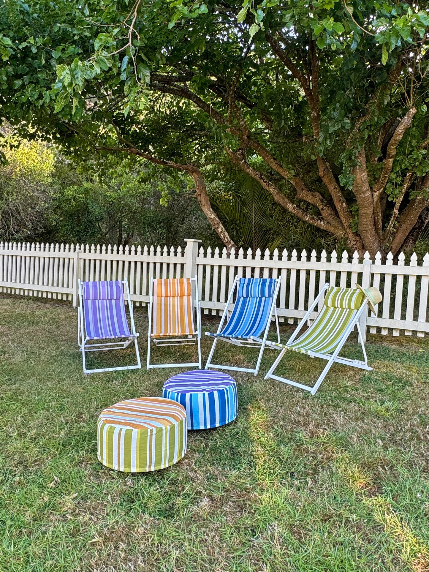 Striped Outdoor Pouffe Blue 54x27cm