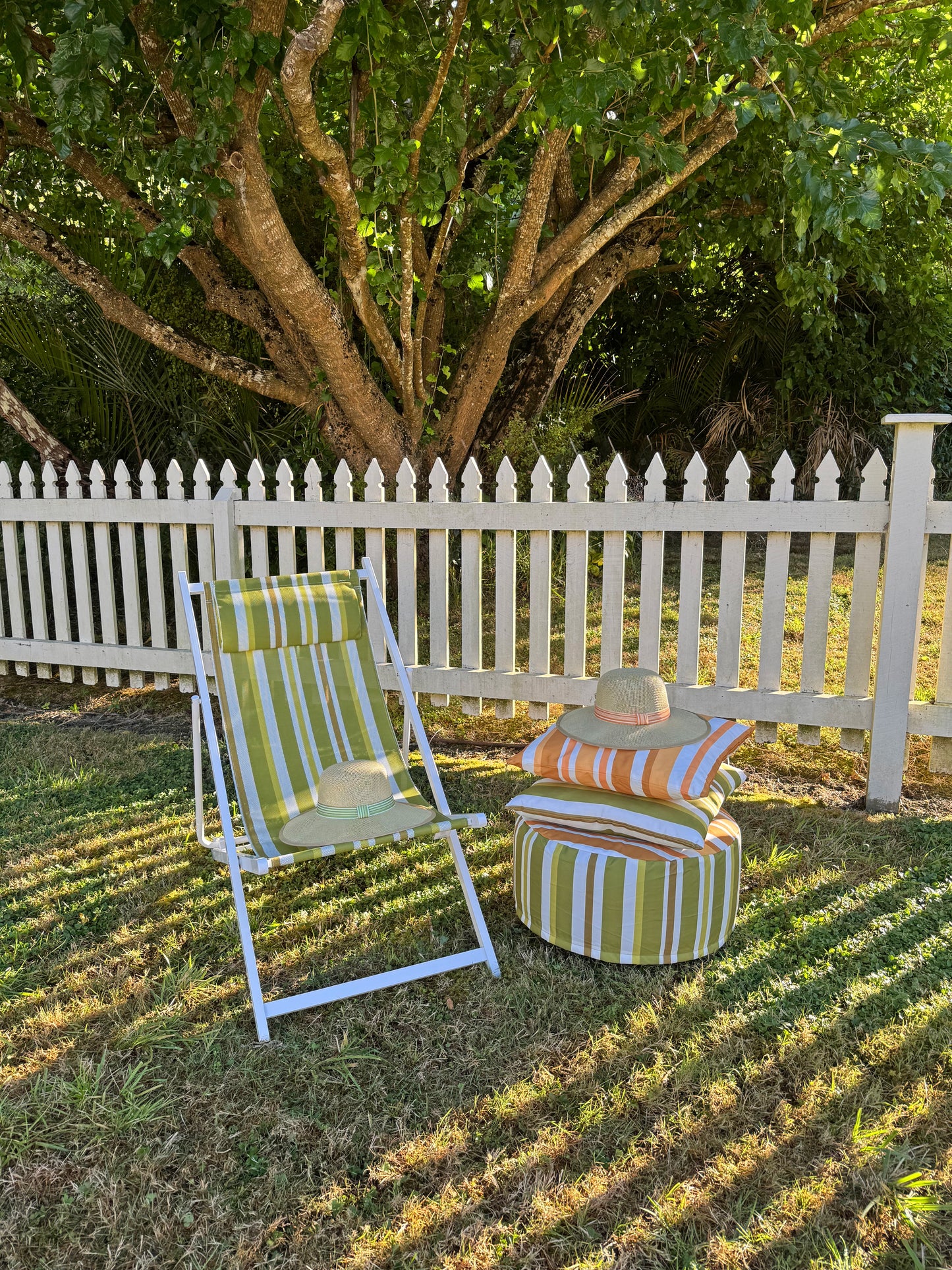 Striped Straw Hat Green