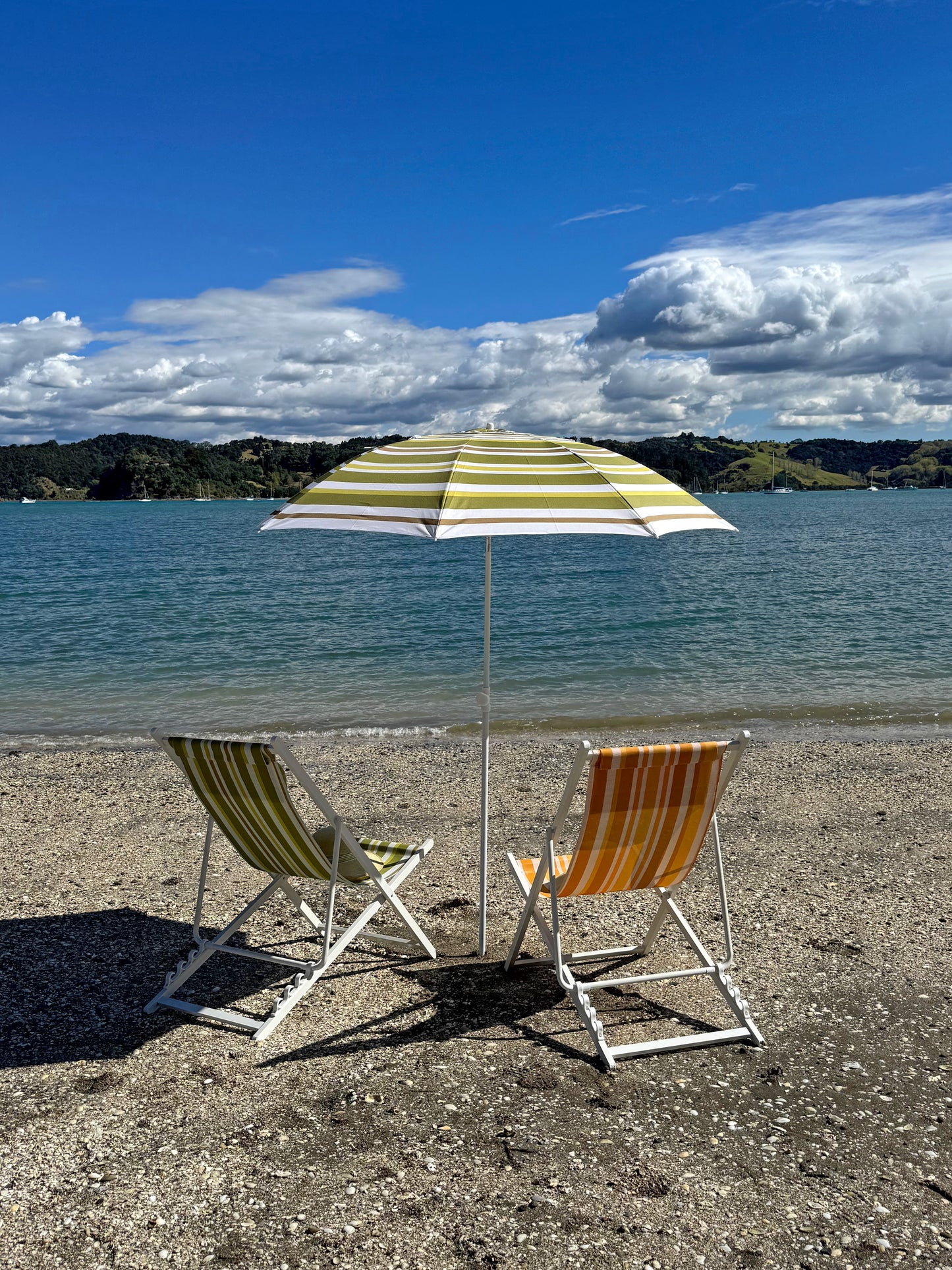 Striped Parasol Umbrella Green 180x120cm