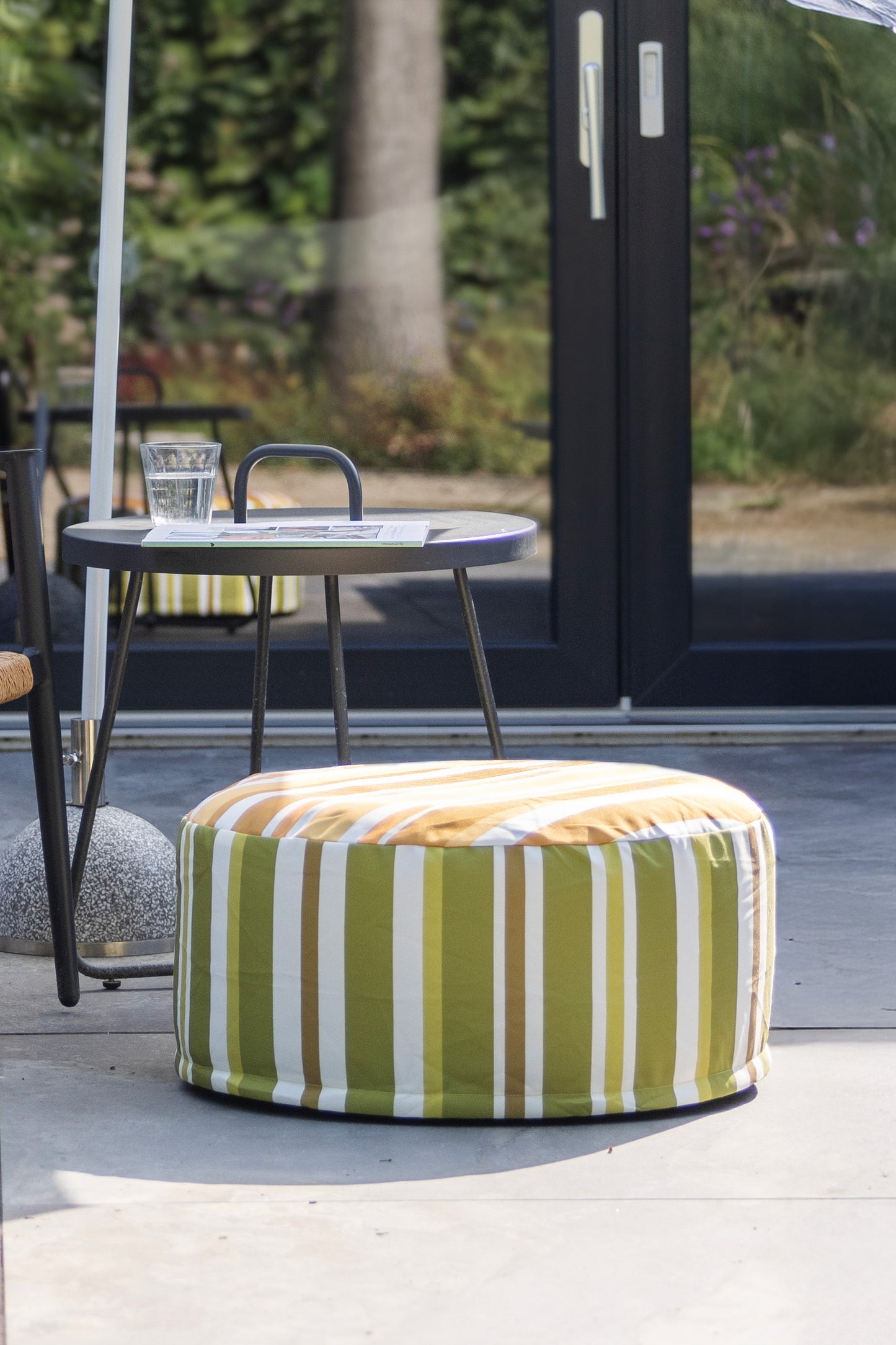 Striped Outdoor Pouffe Green 54x27cm