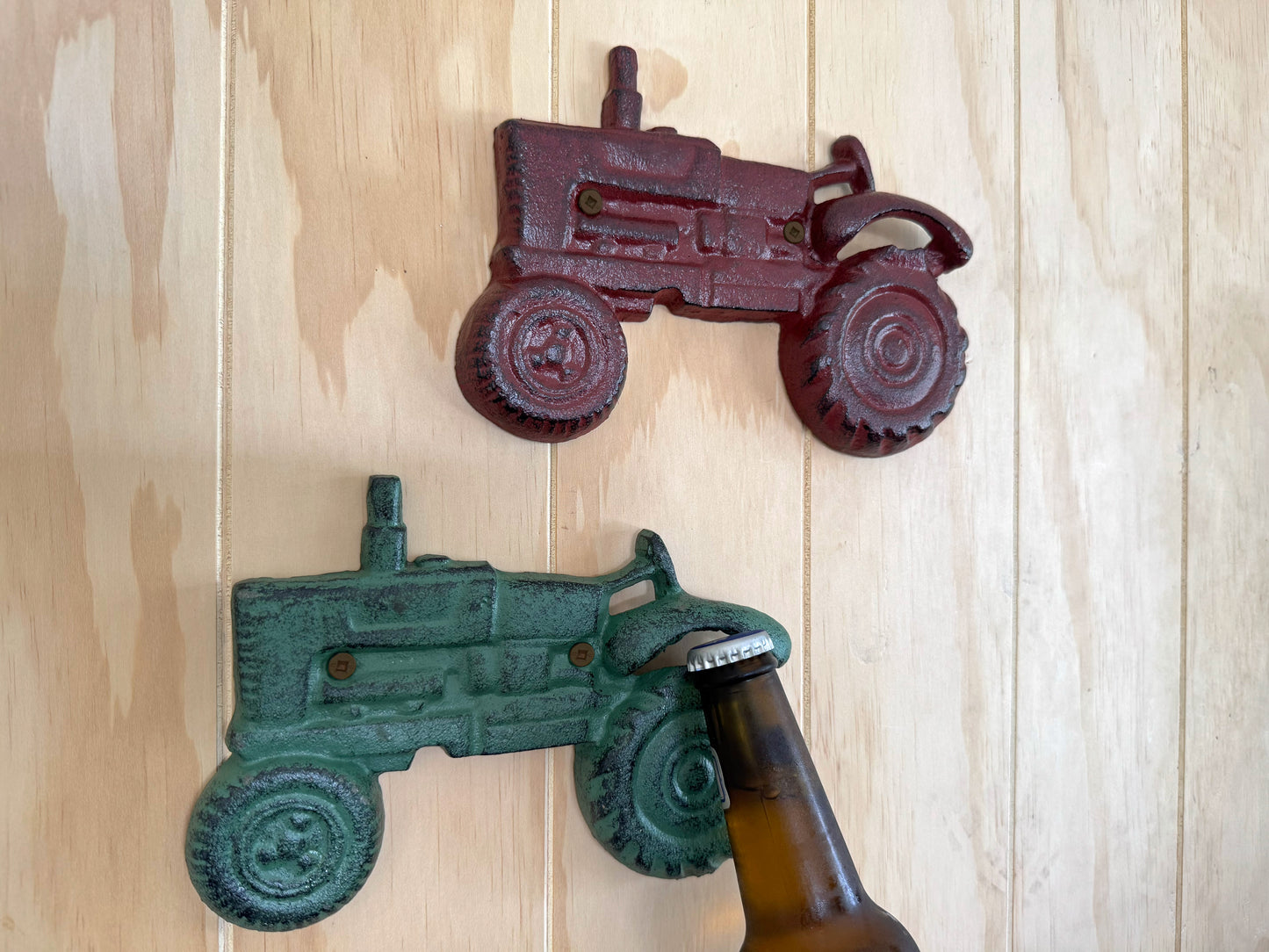 Cast Iron Wall Bottle Opener Tractor Red