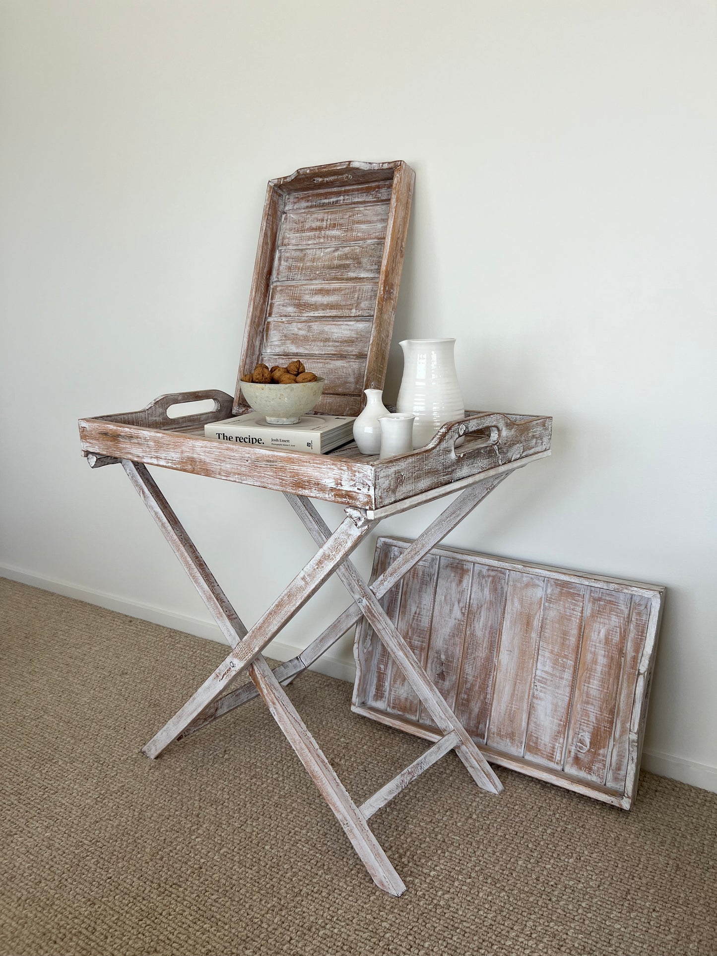 Butlers Tray with Folding Stand White Wash
