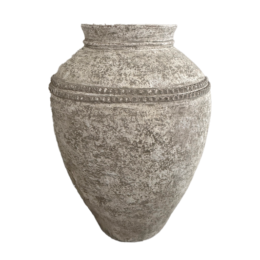 Lombok Urn Beaded Rustic White L 45x60cm