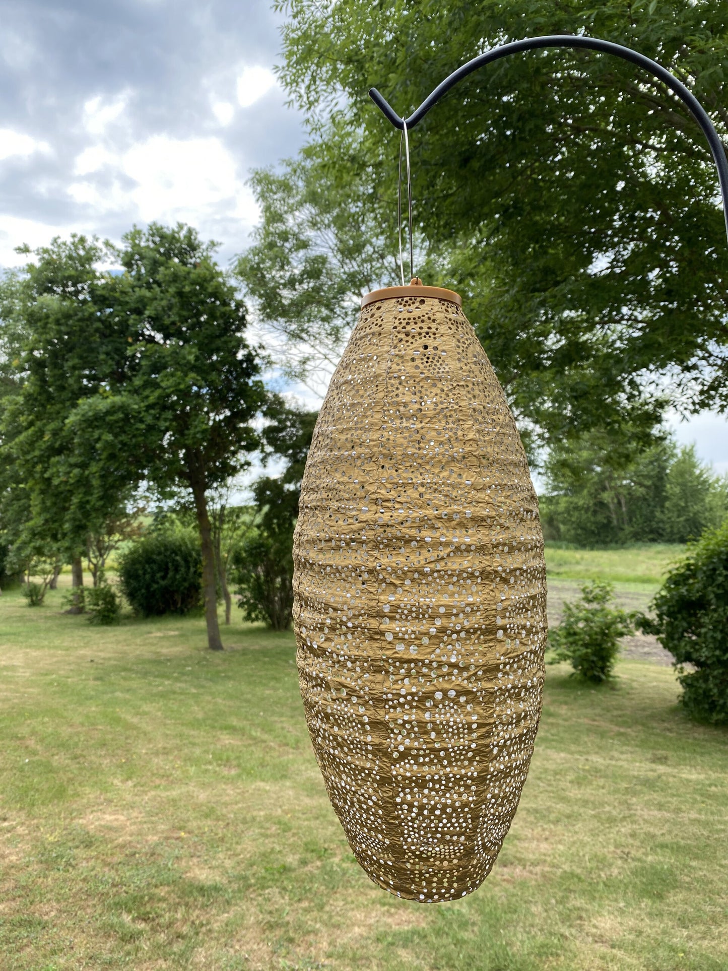 Lumiz Lantern Long Oval 20cm Gold Paisley