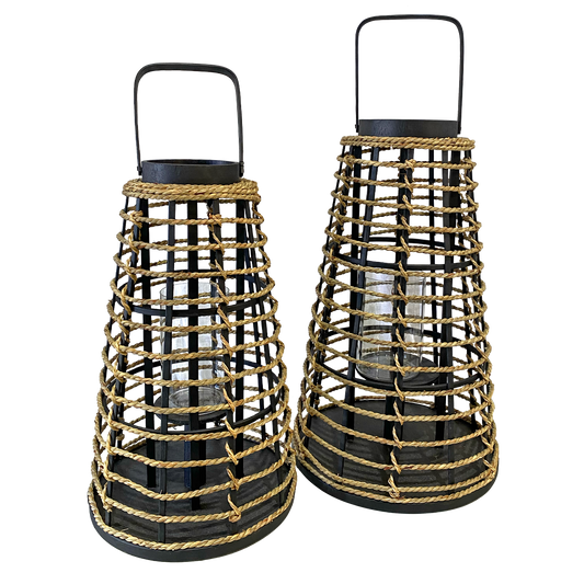 Lucy Lantern LED Set of 2 Black/Natural