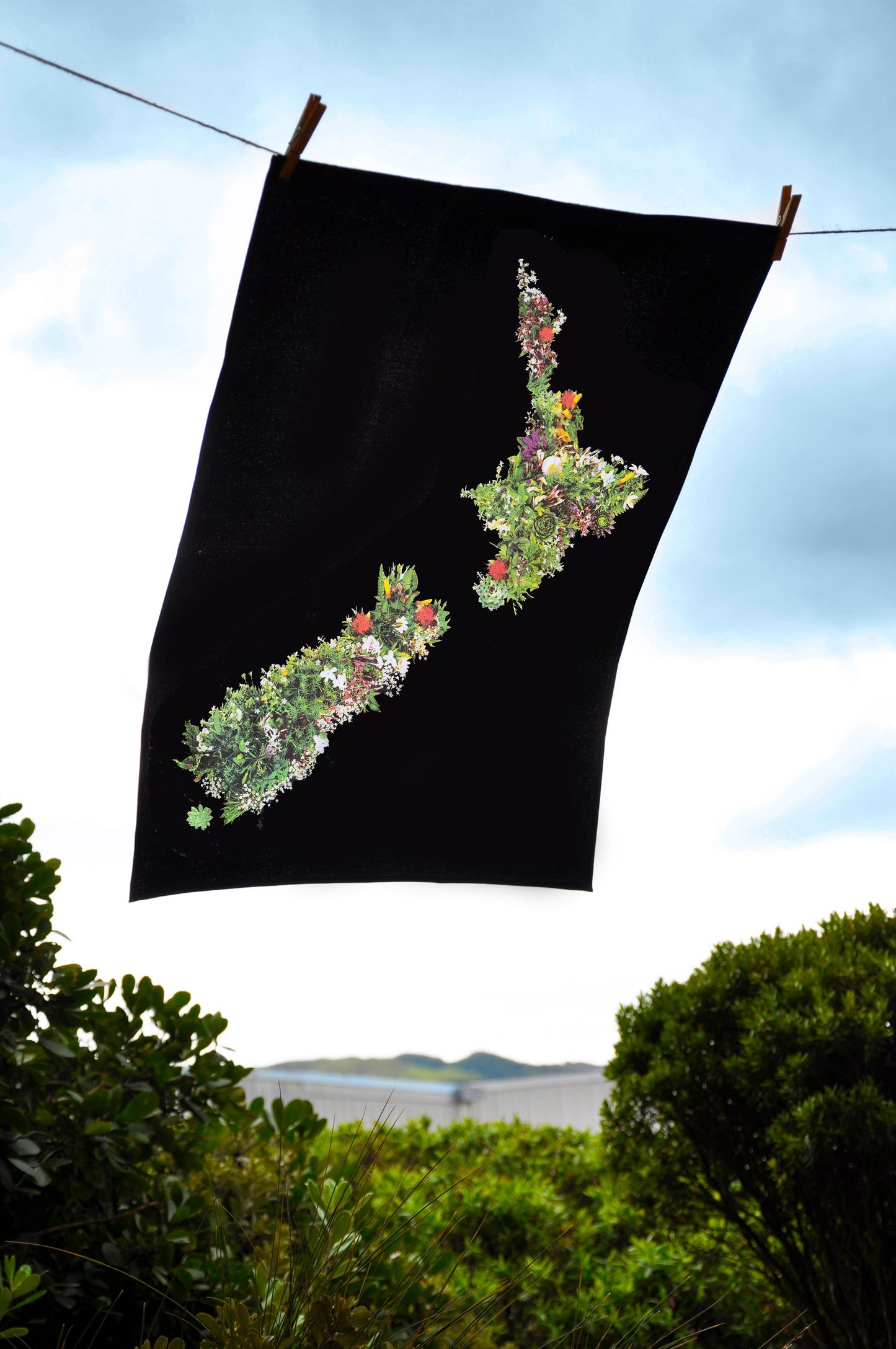 Tea Towel NZ Map Floral