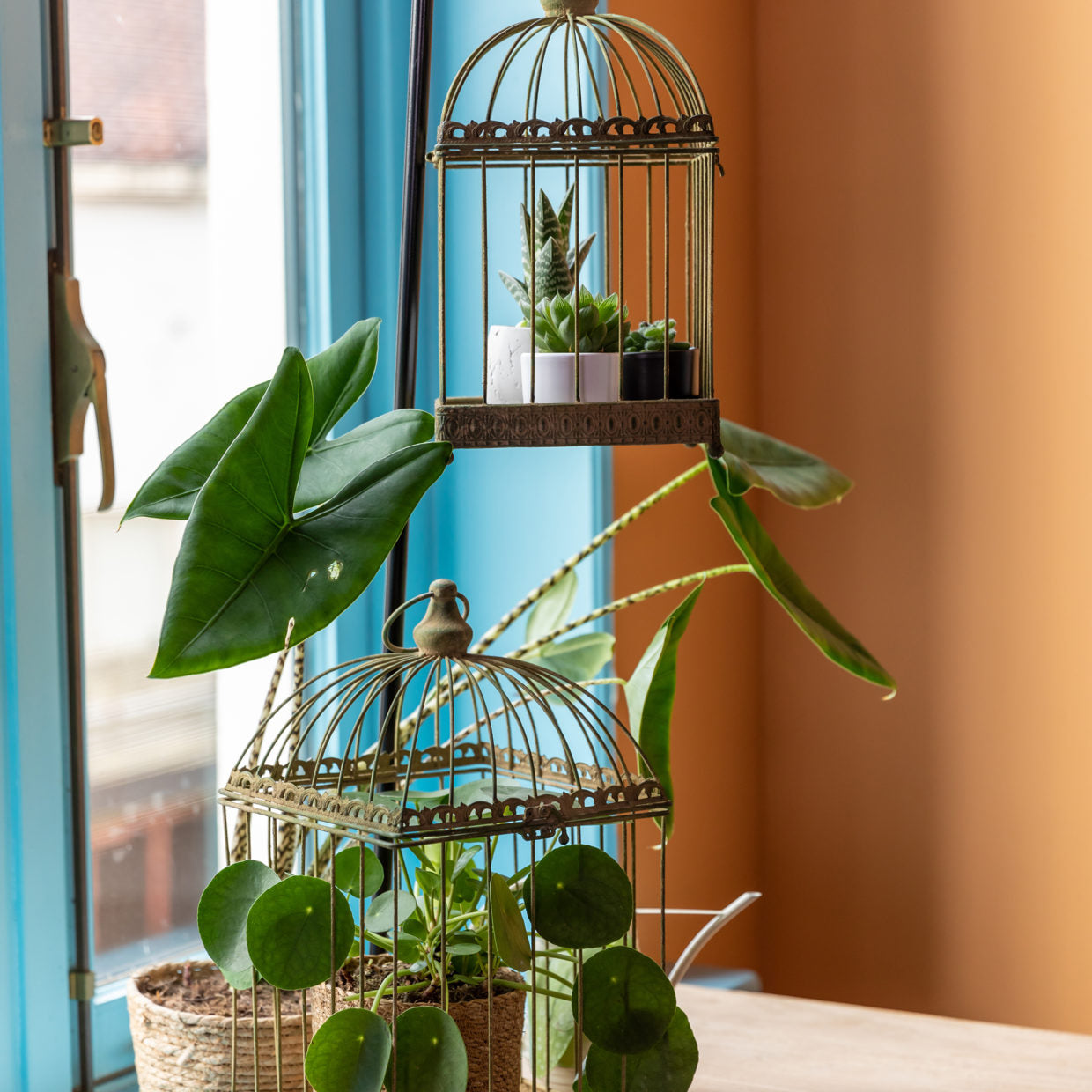 Aged Metal Green Birdcage Small